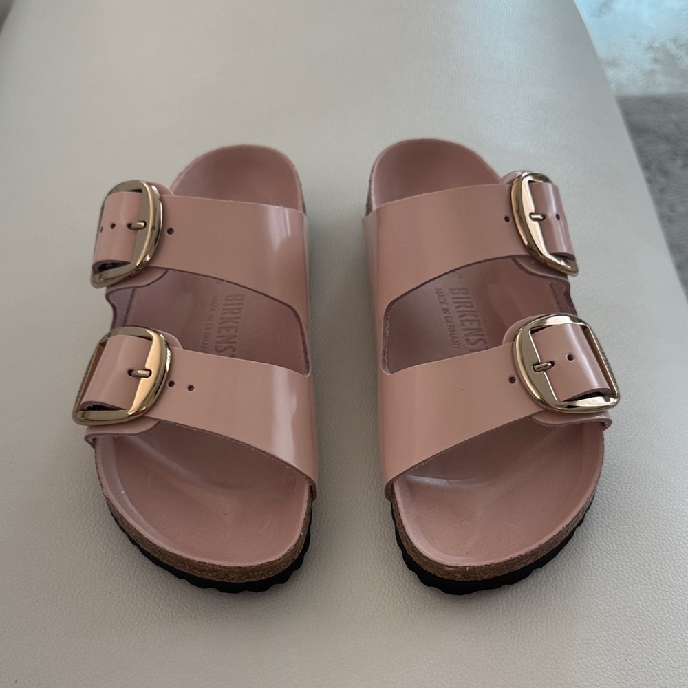 Birkenstock Women's Pink Sandals with Gold Buckles